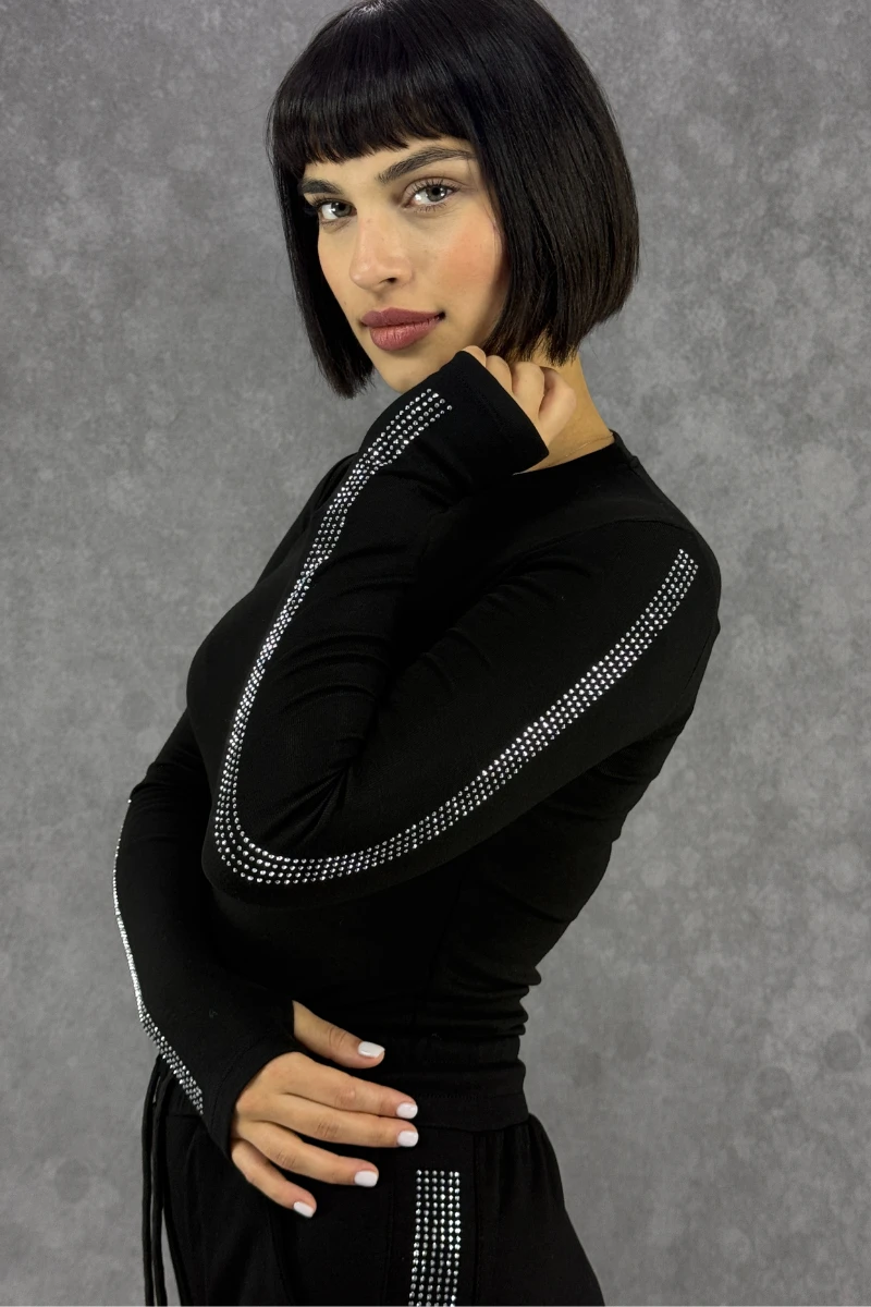 MODAL YAN TAŞ BASKILI İKİLİ TAKIM - SİYAH