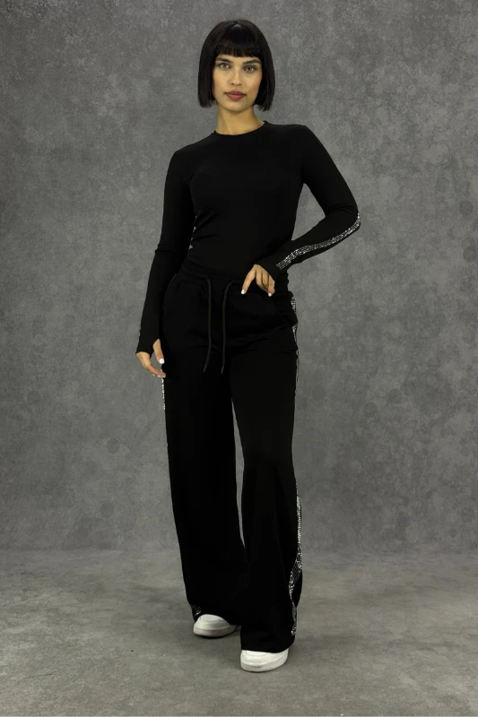 MODAL YAN TAŞ BASKILI İKİLİ TAKIM - SİYAH