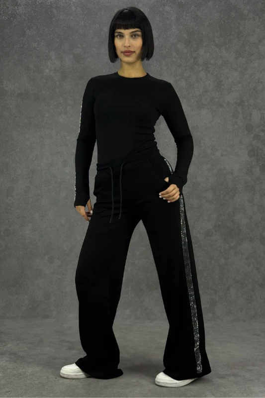 MODAL YAN TAŞ BASKILI İKİLİ TAKIM - SİYAH