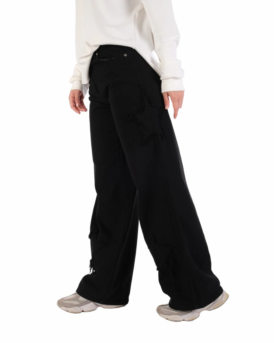 KOT YILDIZ PARÇALI SWEATSHİRT - SİYAH