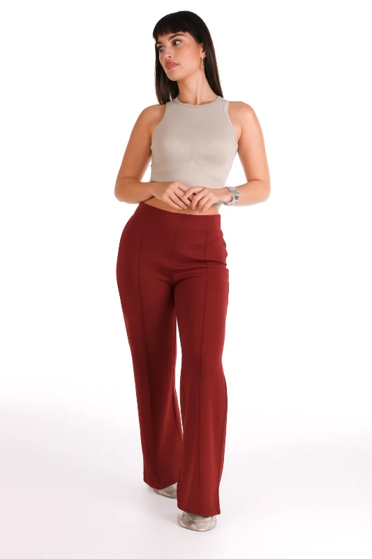 ÇIMALI MODAL DÜZ PAÇA PANTOLON - BORDO