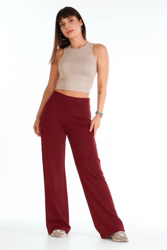 ÇIMALI MODAL DÜZ PAÇA PANTOLON - BORDO