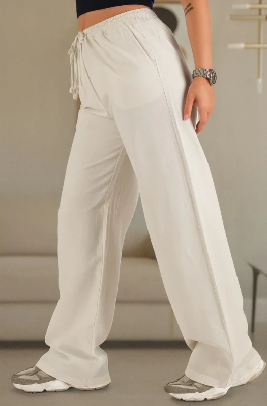 KETEN CEPLİ PANTOLON - EKRU