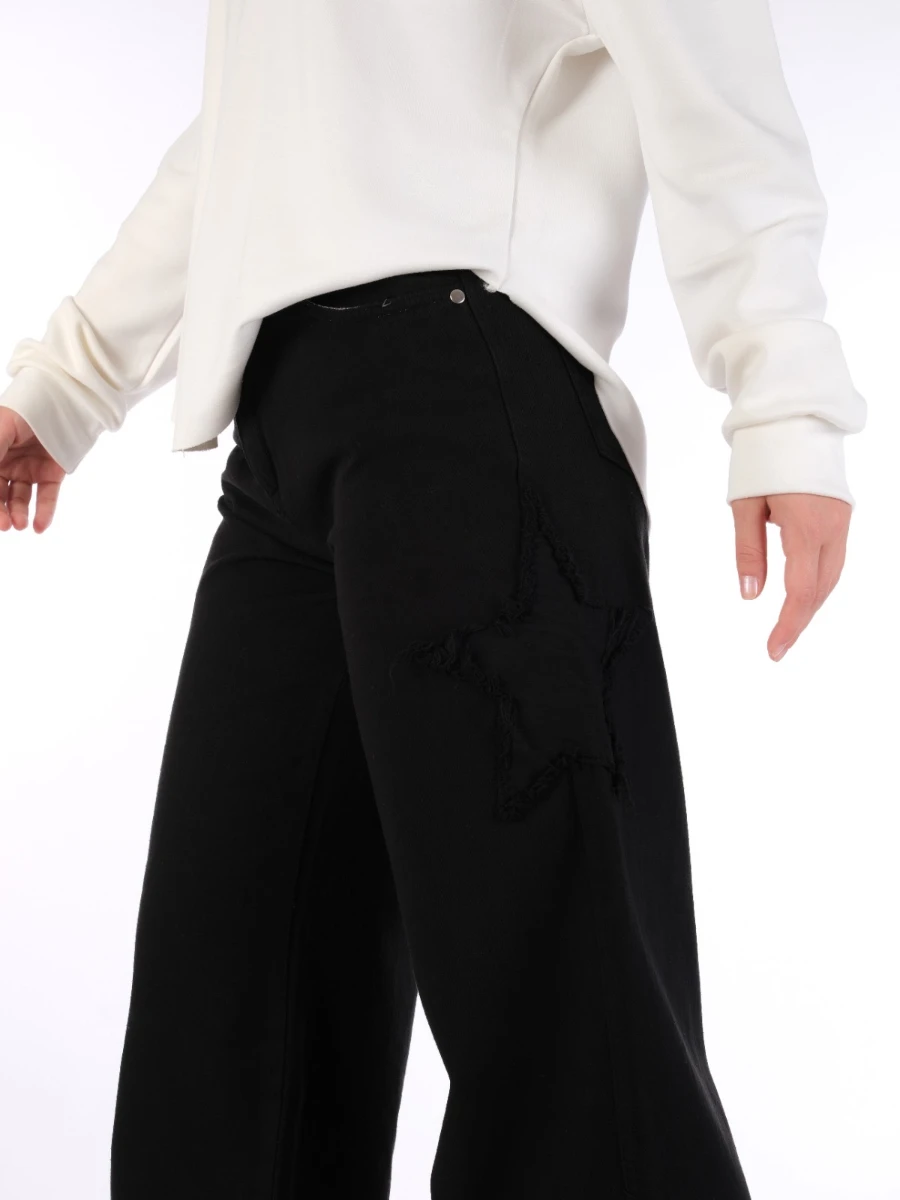 BOL KESİM KOT PANTOLON  - SİYAH