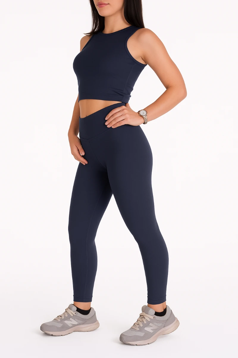 DALGIÇ KUMAŞ TAYT CROP KOMBIN - LACİVERT 