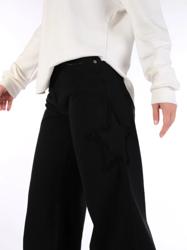 BOL KESİM KOT PANTOLON  - SİYAH