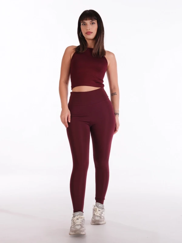 DALGIÇ KUMAŞ TAYT CROP KOMBIN - BORDO