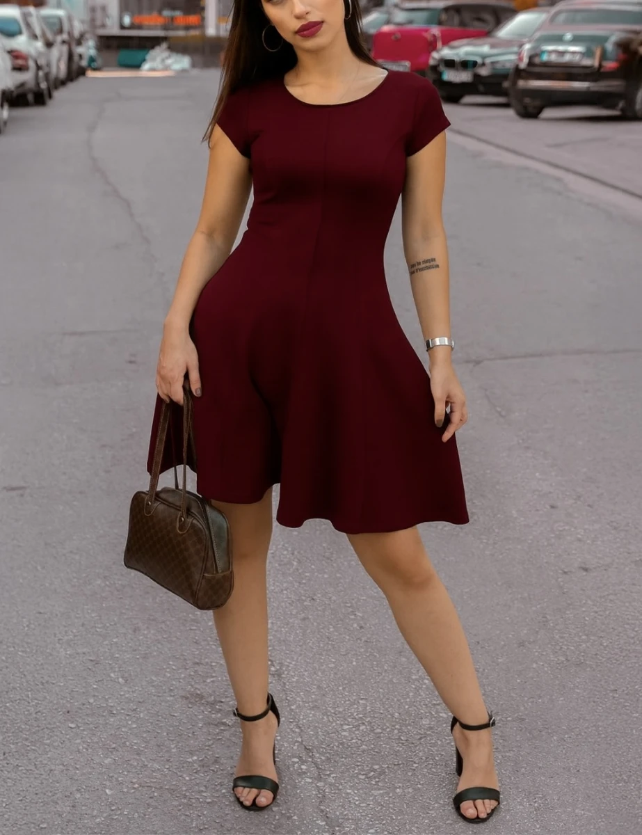 ELBİSE MODAL ŞIK TASARIM - BORDO