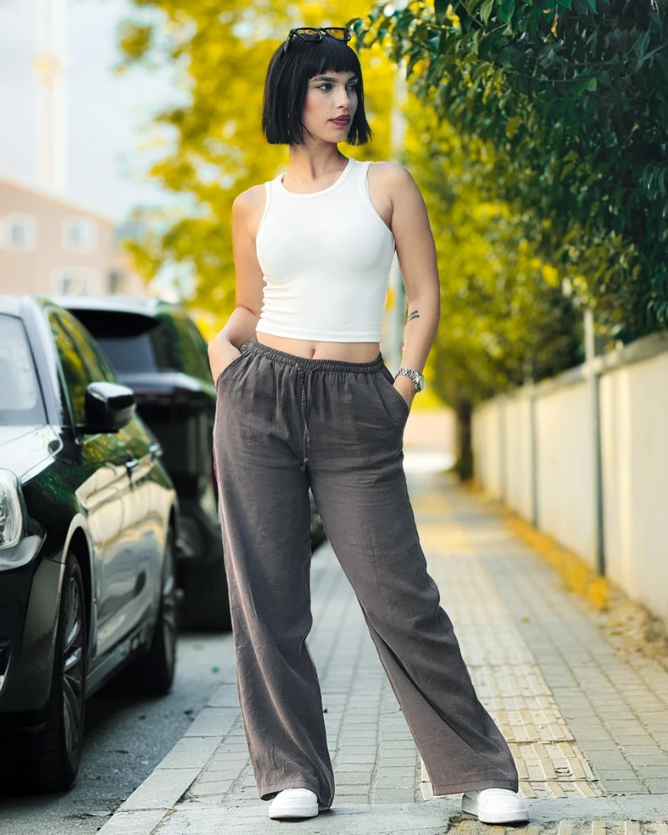 CROP PANTOLON KOMBIN - KAHVERENGİ