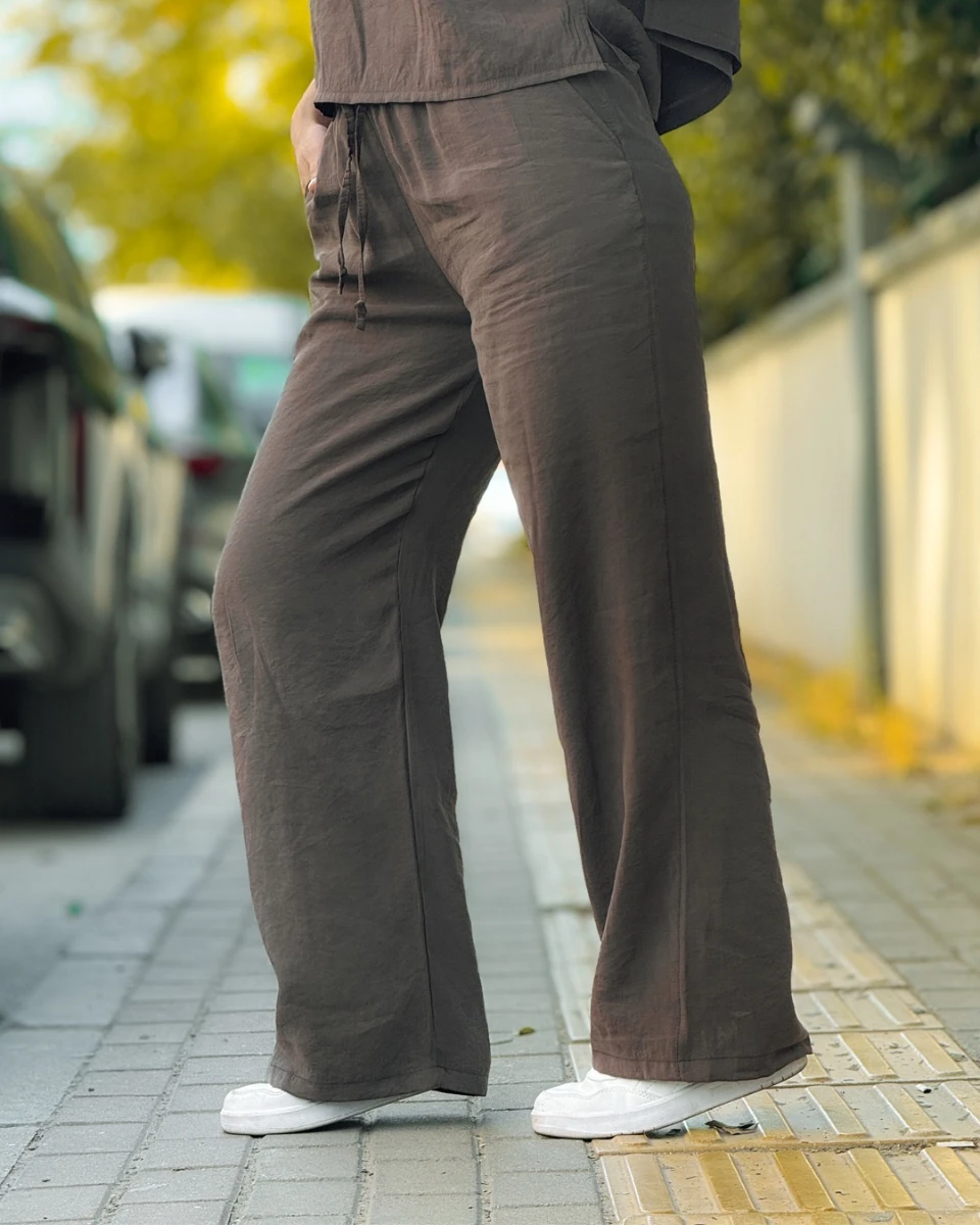 CROP PANTOLON KOMBIN - KAHVERENGİ