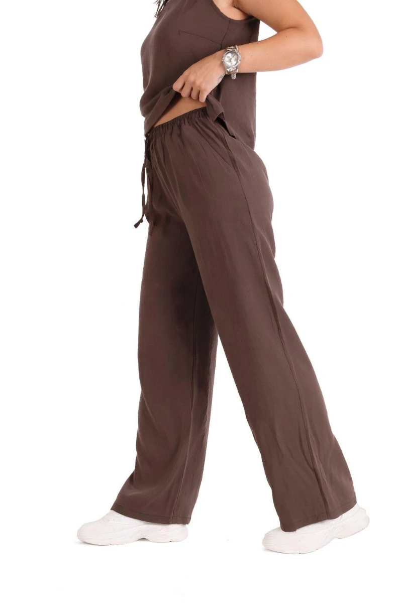 CROP PANTOLON KOMBIN - KAHVERENGİ