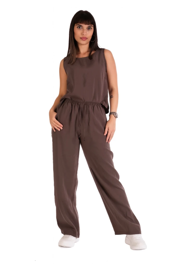 İNCE MODAL İKİLİ KOMBİN TAKIM - KAHVERENGİ