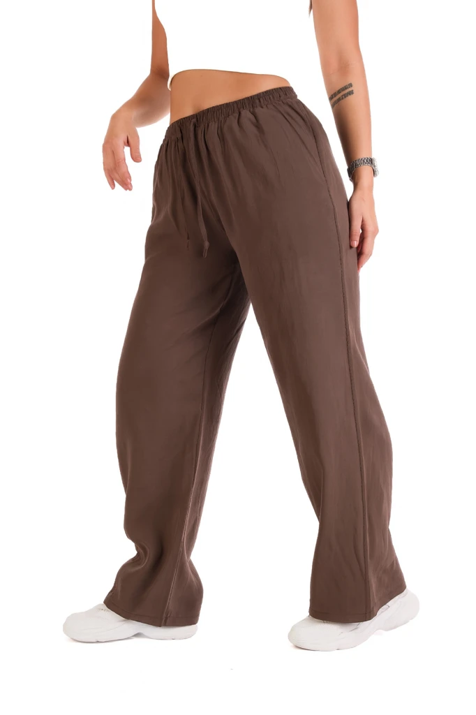 İNCE MODAL TEK ALT CEPLİ PANTOLON - KAHVERENGİ