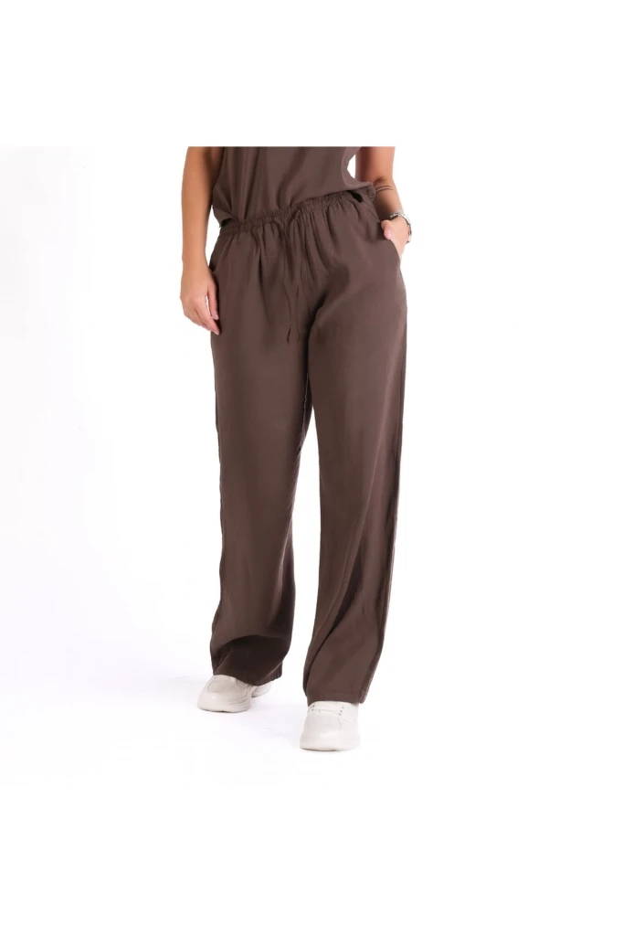 İNCE MODAL TEK ALT CEPLİ PANTOLON - KAHVERENGİ