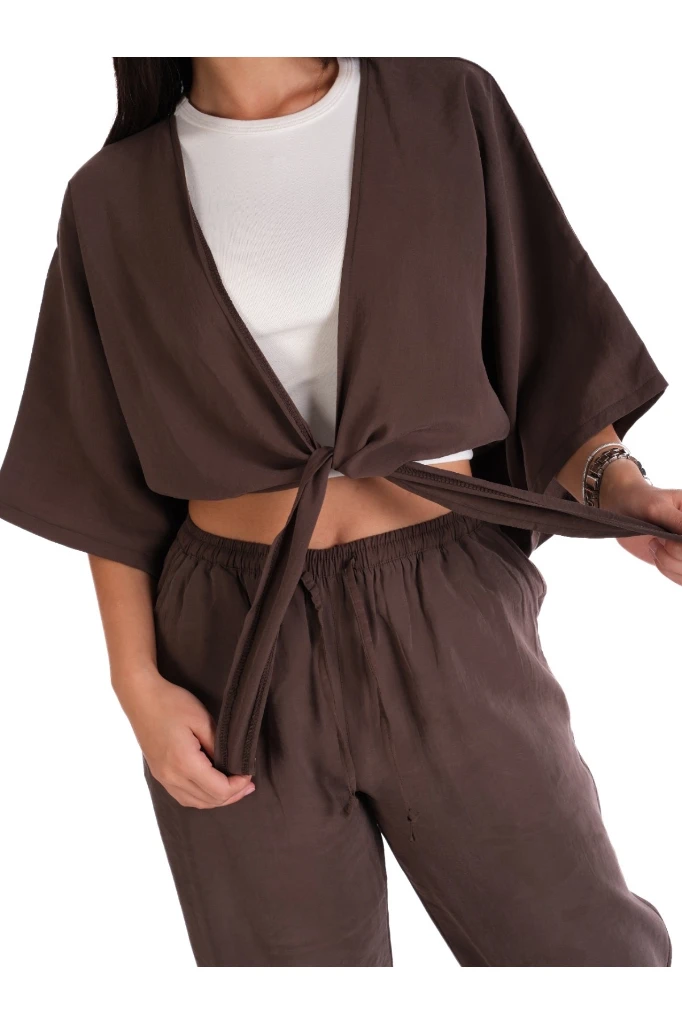 MODAL CROP BALERO ÜÇLÜ KOMBIN - KAHVERENGİ