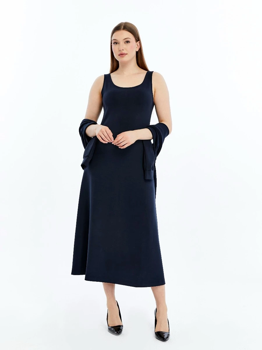 GENÇ BÜYÜK BEDEN İTHAL MODAL ELBİSE  - LACİVERT 