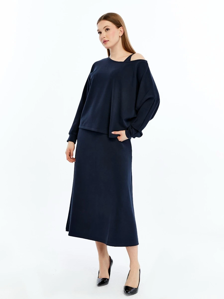 GENÇ BÜYÜK BEDEN İTHAL MODAL ELBİSE  - LACİVERT 