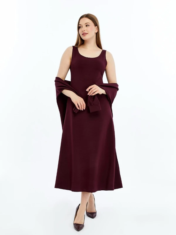 GENÇ BÜYÜK BEDEN İTHAL MODAL ELBİSE  - BORDO