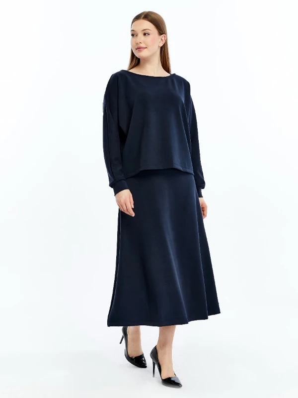 GENÇ BÜYÜK BEDEN İTHAL MODAL ELBİSE  - LACİVERT 