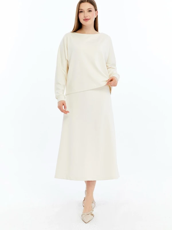 GENÇ BÜYÜK BEDEN İTHAL MODAL ELBİSE  - EKRU