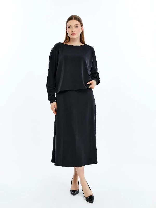 GENÇ BÜYÜK BEDEN İTHAL MODAL ELBİSE  - SİYAH