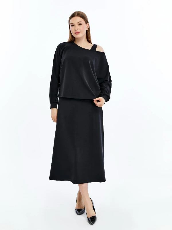 GENÇ BÜYÜK BEDEN İTHAL MODAL ELBİSE  - SİYAH