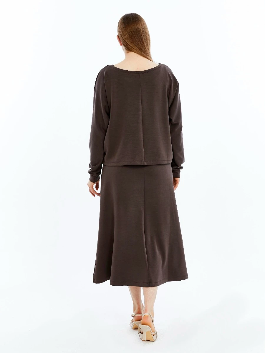 GENÇ BÜYÜK BEDEN İTHAL MODAL ELBİSE  - KAHVERENGİ