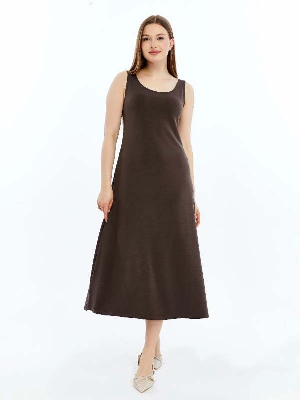 GENÇ BÜYÜK BEDEN İTHAL MODAL ELBİSE  - KAHVERENGİ