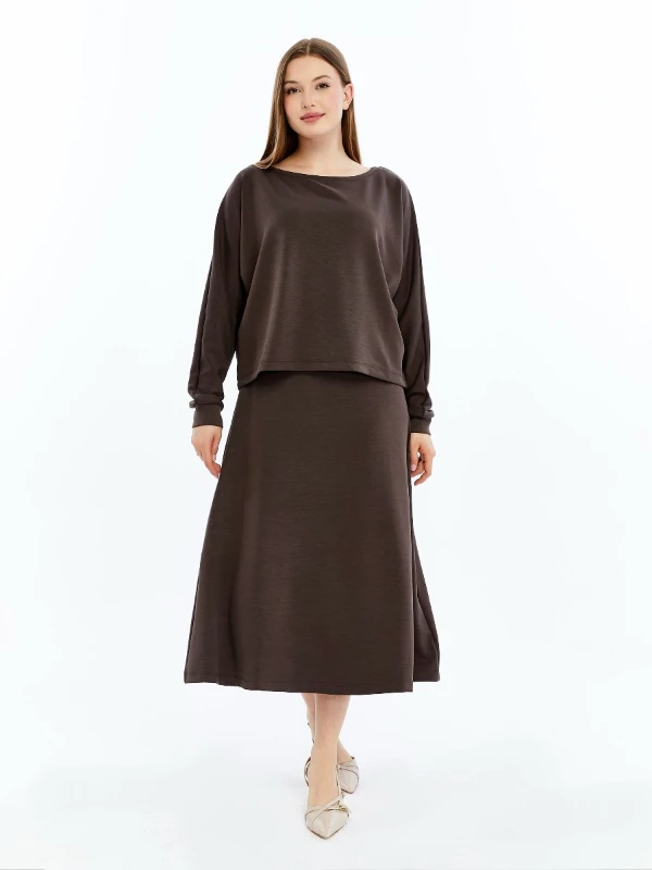 GENÇ BÜYÜK BEDEN İTHAL MODAL ELBİSE  - KAHVERENGİ